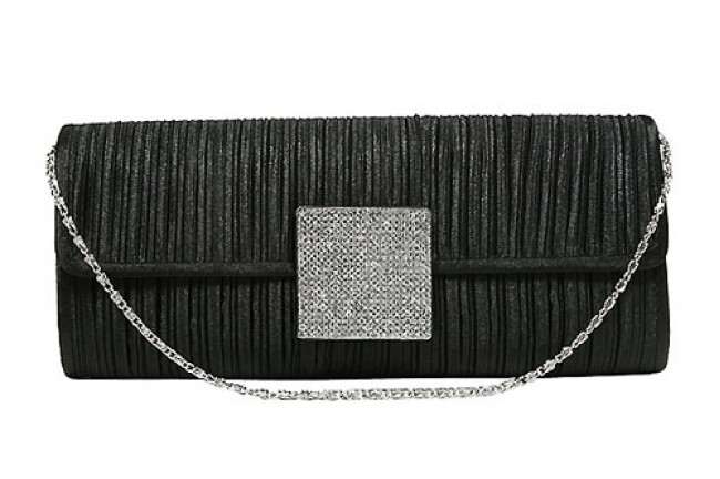 Evening Bag - Satin Pleated W/ Rhinestone Accent Charm -BG-90991B
